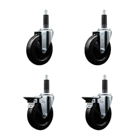 Service Caster 5'' Soft Rubber Wheel Swivel 1'' Expanding Stem Caster Set 2 Brakes, 4PK SCC-EX20S514-SRS-2-PLB-2-1